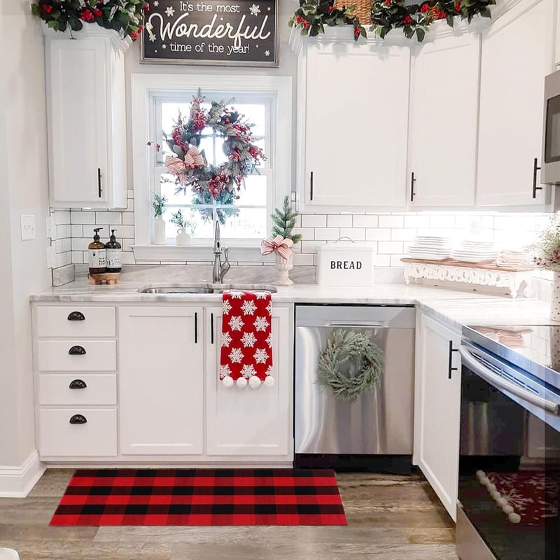 Fallovea Christmas Rugs Red and Black Plaid, 3'x5' Area Rug Outdoor Indoor Front Porch Doormat Cotton Hand-Woven Layered Door Mats for Entryway Patio Entryway Laundry Bedroom Living Room - Image 3